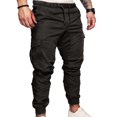 thumbnail image 1 of Men Casual Solid Color Pockets Waist Drawstring Ankle Tied Skinny Cargo Pants, 1 of 5