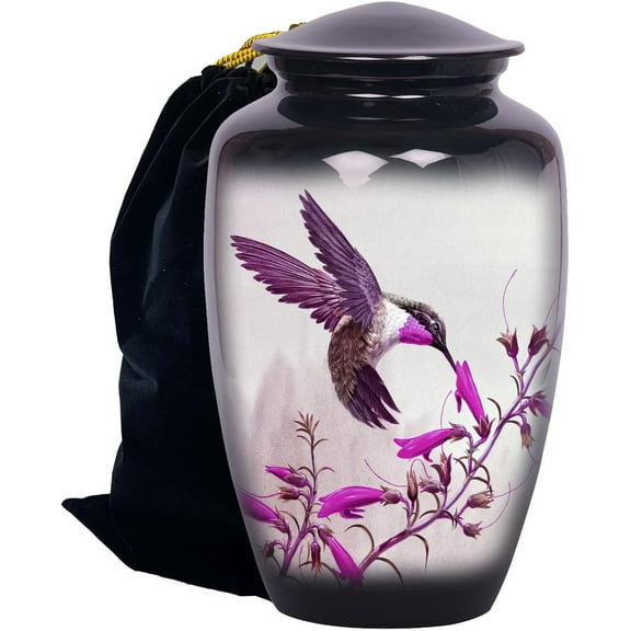 Hummingbird Urns, for Human Ashes Adult Female, Burial Urns, Decorative Urns, Funeral Urns, Cremation Urns for Women and Men - Purple, Hummingbird, Large