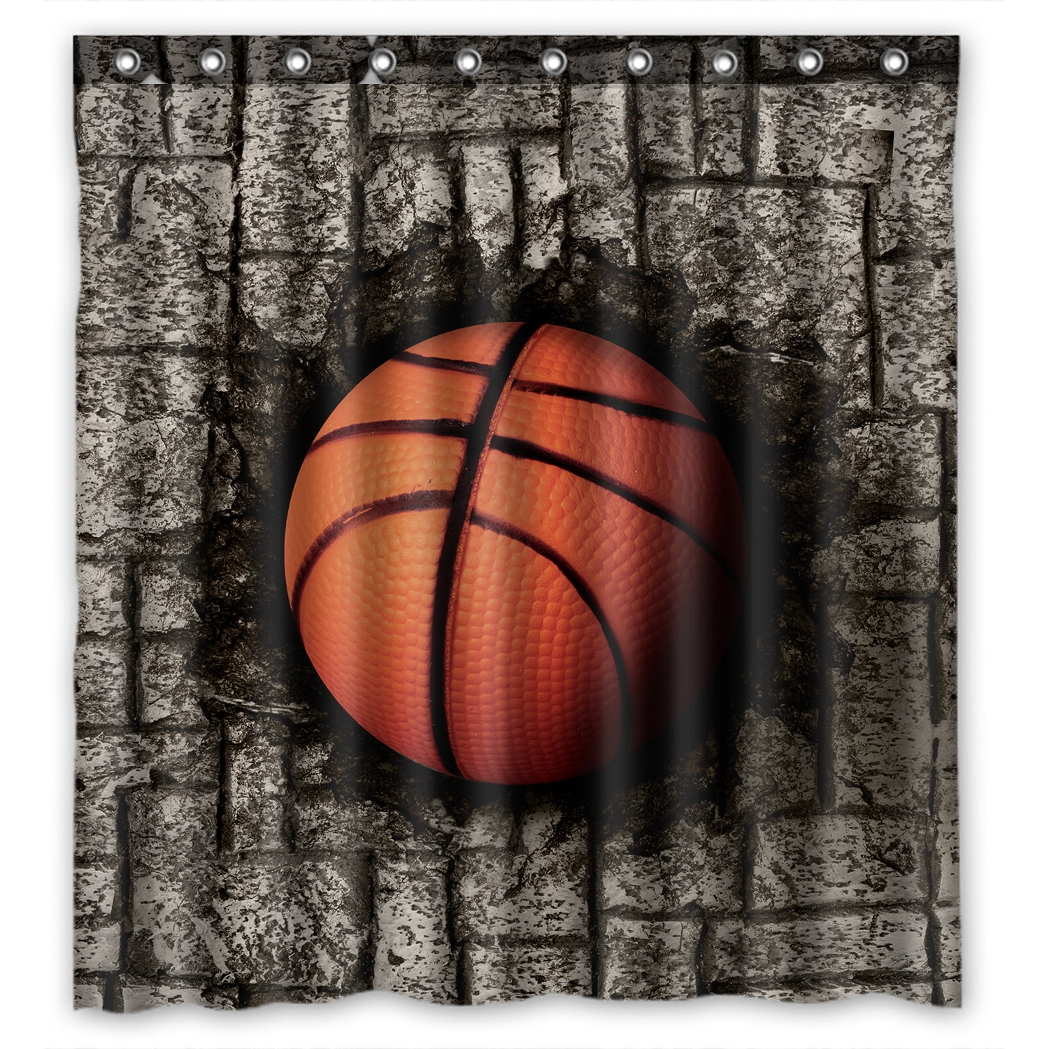 YKCG Basketball Sports Grey Brick Wall Shower Curtain Waterproof Fabric