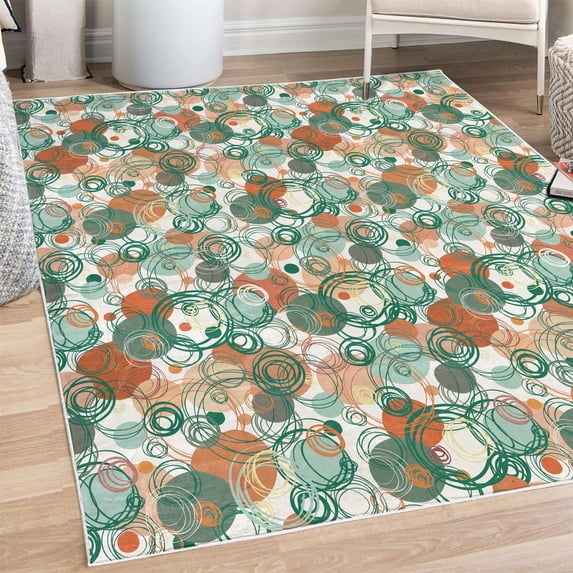 Abstract Decorative Rug, Hand Drawn Sketchy Geometrical Retro Modern Circles Image Illustration, Quality Carpet for Bedroom Dorm and Living Room, 6 Sizes, Cinnamon White, by Ambesonne