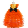 thumbnail image 5 of TiaoBug Kids Girls Sleeveless Pumpkin Princess Dress Tiered Tulle High-low Dress Halloween Cosplay Party Costume Orange 2-3, 5 of 6