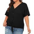 thumbnail image 5 of 2DXuixsh Womens Shirts Womens Plus Size Tops Short Sleeve V Neck Knit Tunic Blouse Tie Front Button up T Shirts Shirts for Women Black Size Xxl, 5 of 5