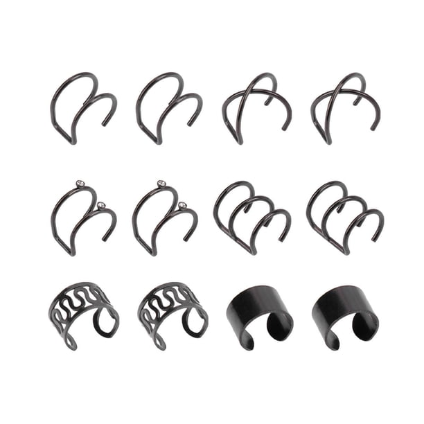 GOOHOCHY 6 pares de pendientes sencillos de metal a la moda para hombre y mujer, sin perforar, color negro