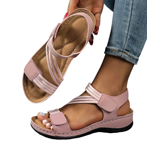 Dakaela Women’s Hiking Sandals Arch Support Orthopedic Wedge Shoes Comfortable Walking Slip on Sandals with Adjustable Hook Loop Pink 9