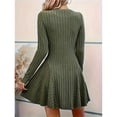 thumbnail image 4 of Vestido Corto de Punto Acanalado de Larga para Mujer, Otoño e Invierno, Cuello en V, Informal, Corte A Verde L, 4 of 8