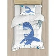 thumbnail image 3 of Shark King Size Duvet Cover Set, Grunge Style Big and Small Sharks with Open Mouths Predator Jaws Dangerous Image, Decorative 3 Piece Bedding Set with 2 Pillow Shams, Royal Blue, by Ambesonne, 3 of 3