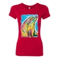 thumbnail image 2 of Wild Bobby Dean Russo Neon Colorfu Dolphin Animal Lover Women Slim Fit Junior Tee, Red, Medium, 2 of 5