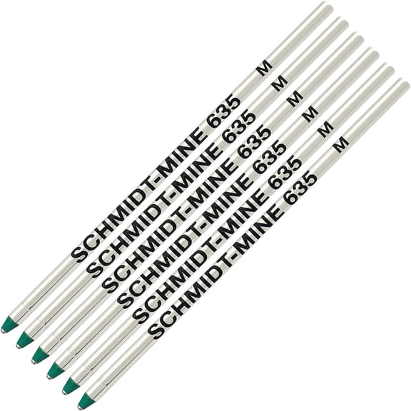 Schmidt 635 D1 Mine Ballpoint Refill - Green Ink (Medium Tip 0.7mm) - Pack of 6