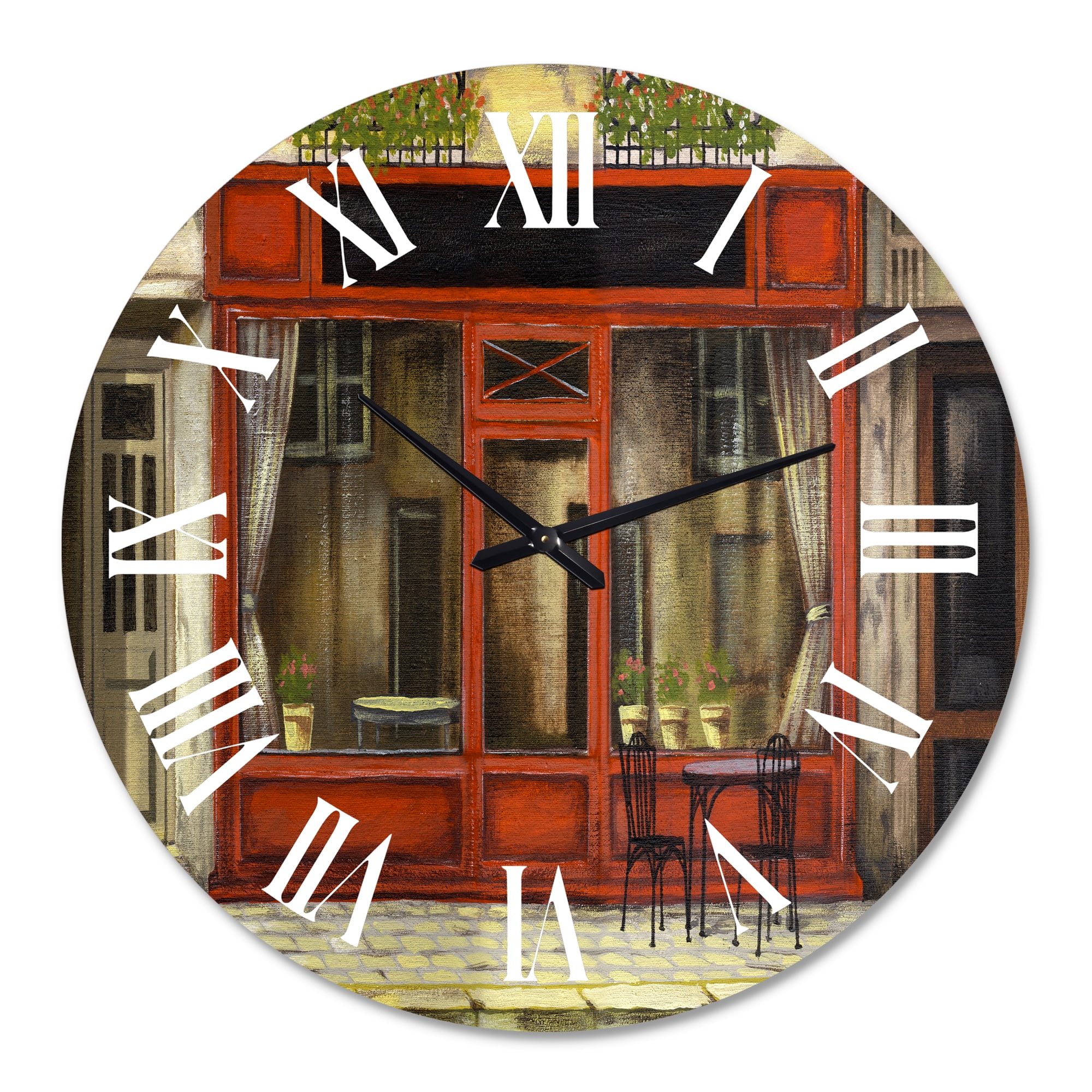 Designart 'Red Facade Of Charming Shop In Paris I' French Country Wall Clock