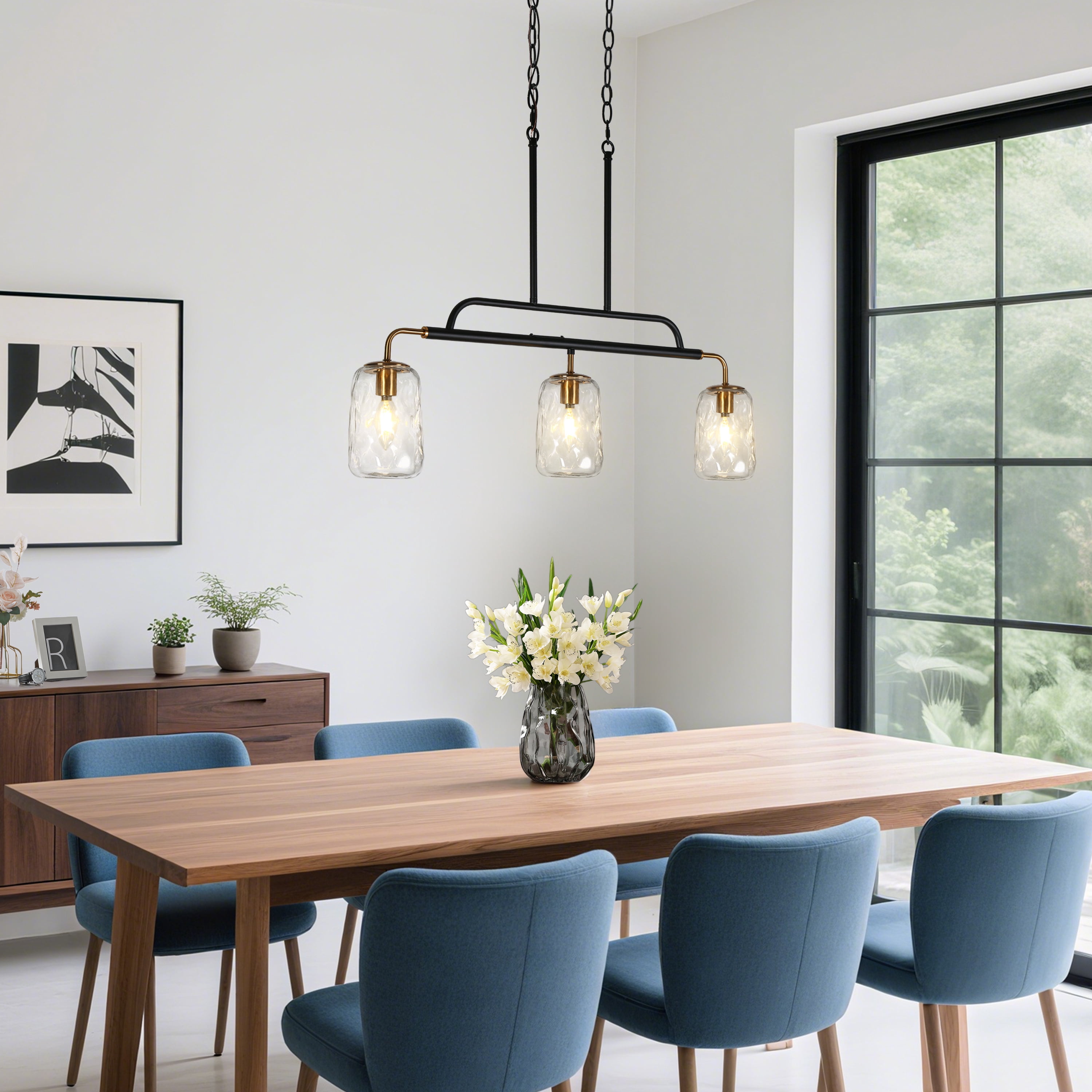 LNC Erharting 3-Light Modern Black and Gold Mason Jar Glass Linear Kitchen Island Light