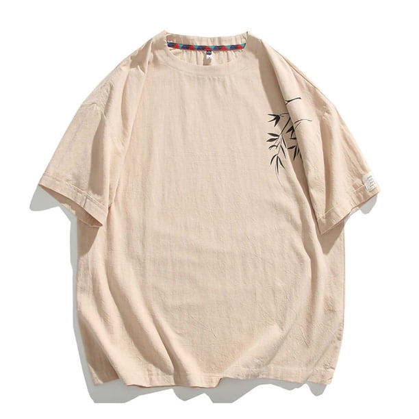 Tops para hombre, blusas y camisas de manga corta con cuello redondo para hombre. Camiseta/camisa holgada de lino con cuello redondo y manga corta estampada para hombre. Tops para hombre.