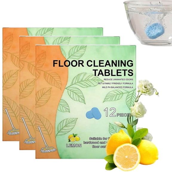 12pcs Floor Cleaner Tablets Hard Floor Cleaner Tablets,Fresh Lemon Scent,Quick Dissolving,Deep Cleaning for Tile,Vinyl & Hardwood,Fresh Lemon Scent,Compatible with Robot Mops & Wet/Dry Vacuums(36PCS)