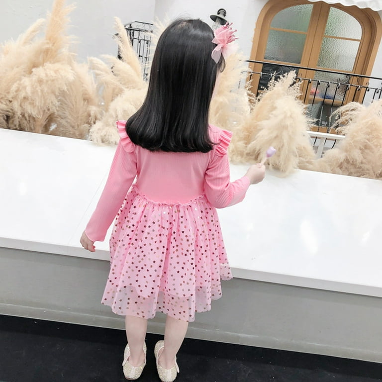 Aayomet Dresses For Teens Girl Dress Long Sleeve Patchwork Pattern Skater Twirly School Party Dress Pink 12 18 Months