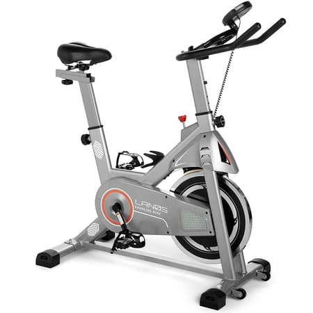 Lanos Brands Stationary Bike Electric Workout Equipment for Home Gym with LCD Monitor Silver