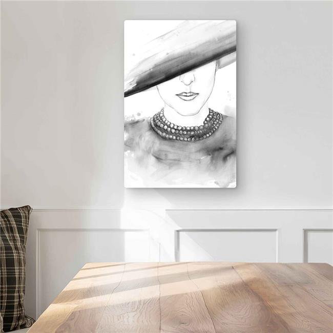 Begin Home Decor C1MP1218IRJ24G 12 x 18 in. Mysterious Lady with A Hat Wall Art - Black & White Metal Print Decor