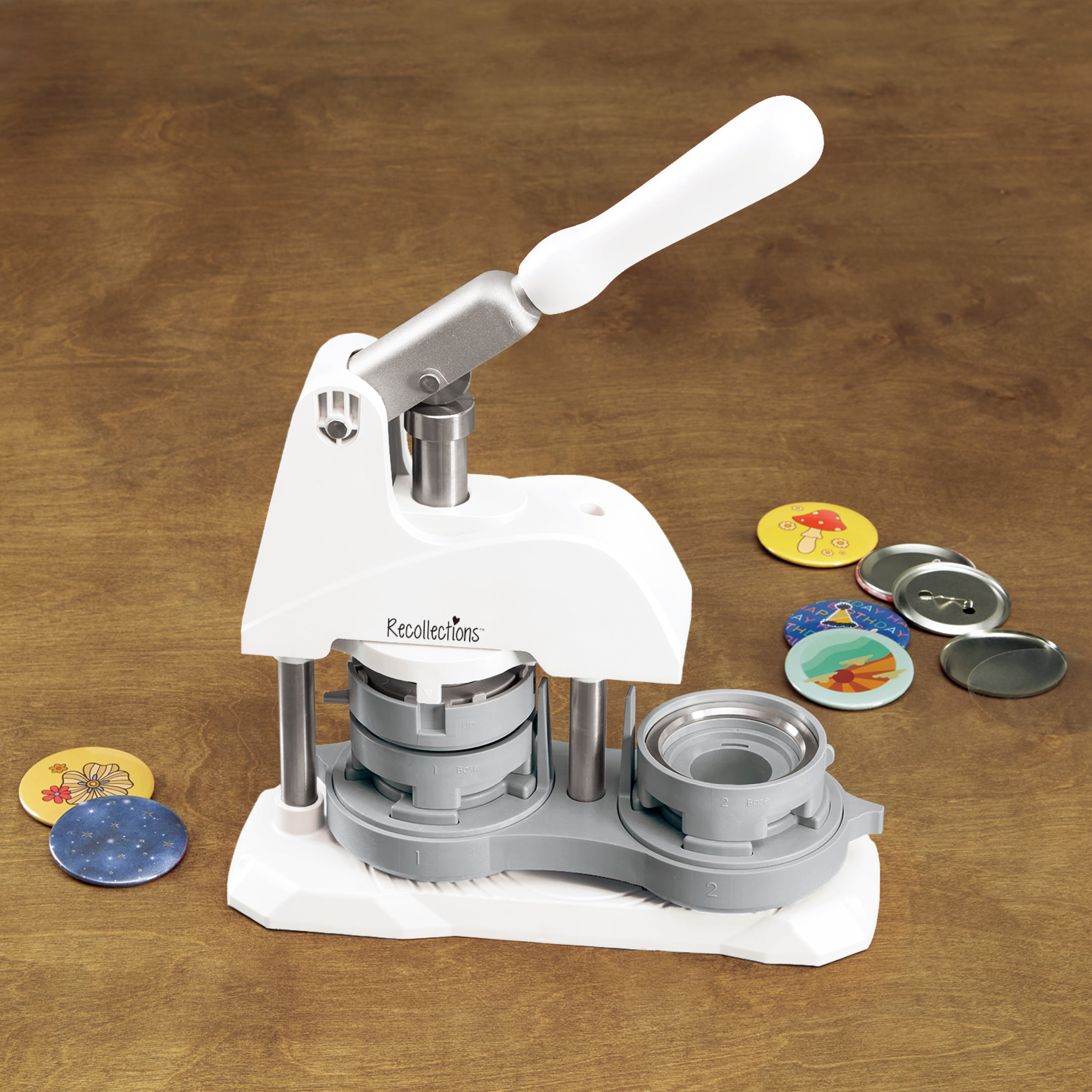 Recollections Button Maker Machine Kit - DIY Pin-Back Press with Supplies - Red/White/Black - Makes 10 2.25" Buttons - 1-Pack