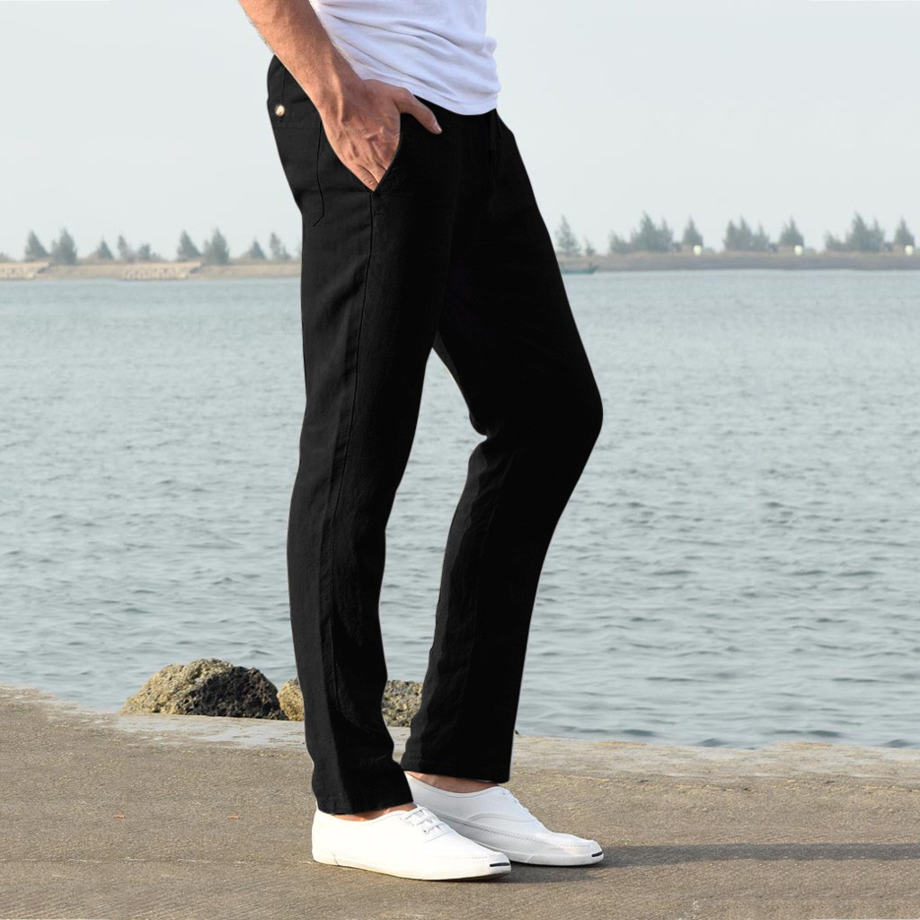 LoyisViDion Mens Pants Clearance Fashion Men Casual Work Cotton Blend Pure Elastic Waist Long Pants Trousers Black 31(L) - image 4 of 9