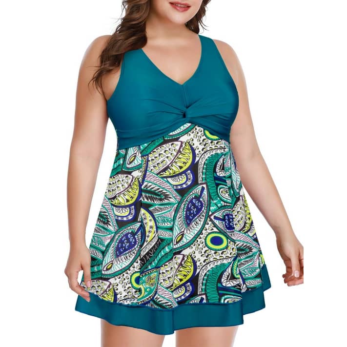 Chama Plus Size Swim Dress for Women Skirted One-Piece Swimsuit ...