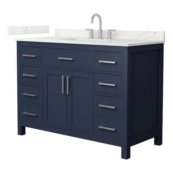 Beckett 48" Dark Blue Single Vanity & Giotto Quartz Top (3-Hole) & Nickel Trim