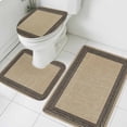 thumbnail image 3 of Black Brown Retro Greek Key Bath Mat 3 Piece Bathroom Rug Set, Geometric Greece Ancient Rustic Non Slip Bath Rug Contour Mat and Toilet Lid Cover, Absorbent Shower Mats Soft Bath Rugs and Mats Sets, 3 of 8