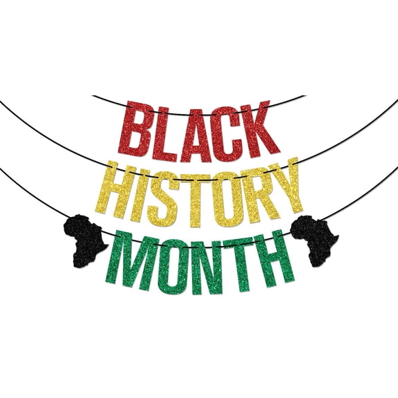 Black History Month Banner, African American Black Cultural History Party Decorations, Afican American History Month Decoration Supplies, Red & Gold & Green Glitter