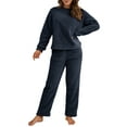 thumbnail image 4 of Hanerdun Womens Plush Pajamas Set Female 2PCS Long Sleeve Nightwear Navy Blue M, 4 of 5