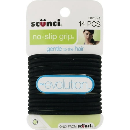 Scunci No-Slip Grip The Evolution Hair Ties, Black 14 ea (Pack of 3)