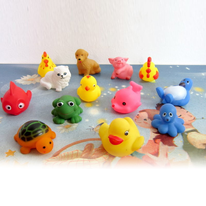 GVFO 13Pcs Mixed Animals Colorful Soft Rubber Float Squeeze Baby Wash Bath Toy 