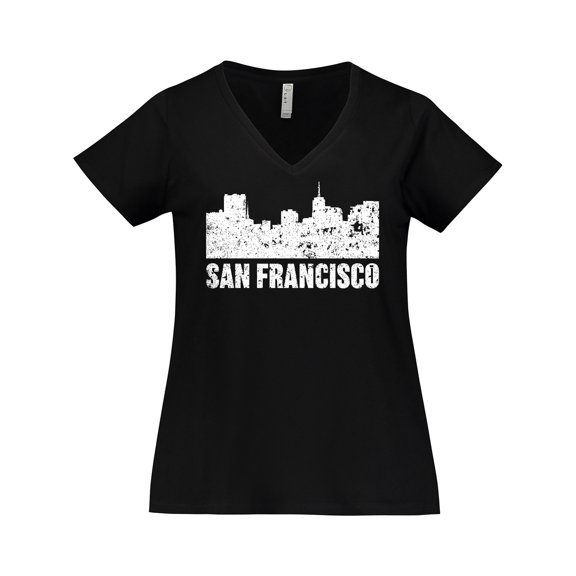 Inktastic San Francisco Skyline with Grunge Women's Plus Size V-Neck T-Shirt