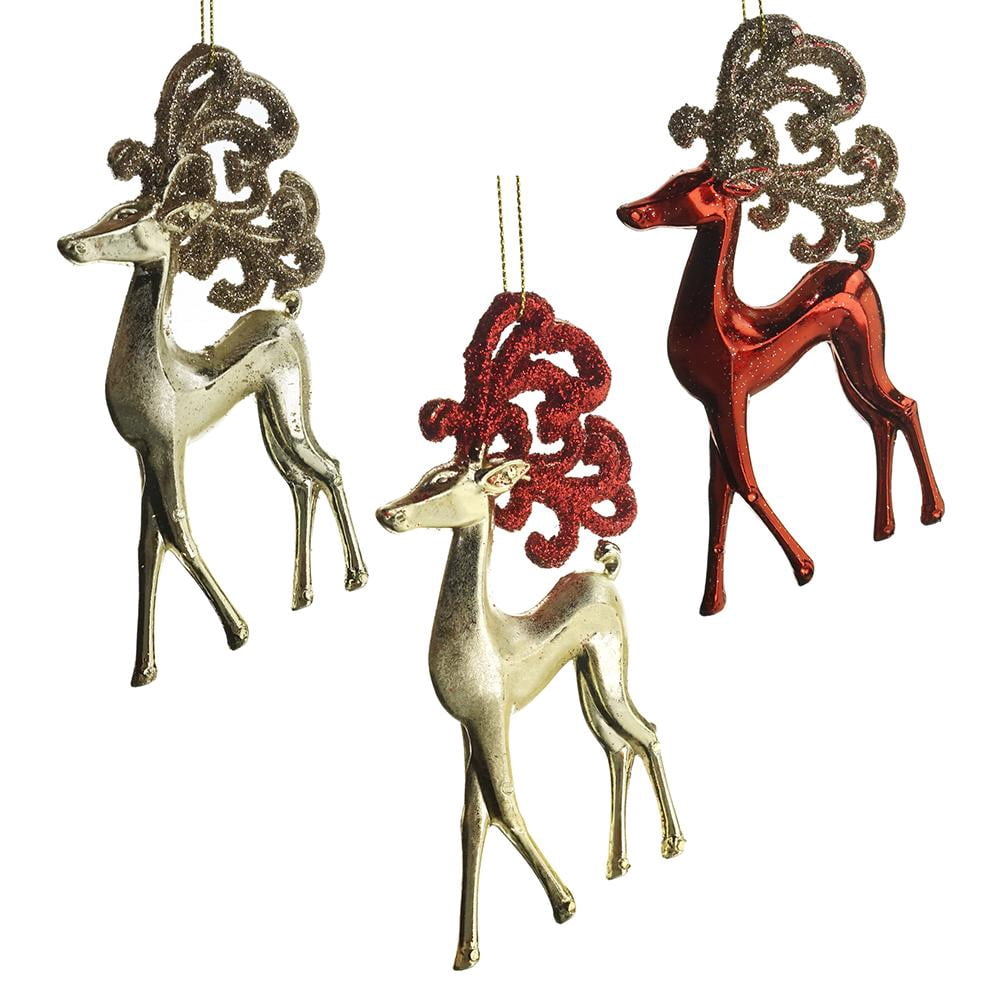 Christmas Shiny Standing Reindeer Ornaments, Red/Champagne, 5-1/4-Inch ...