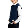 thumbnail image 4 of LUGOGNE Boys Sweater Vest Sleeveless Crew Neck Knit Pullover Fall Winter Warm Layering Knitwear Tops for Kids Children School Uniform Casual Classic Waistcoat Blue,Size 5, 4 of 6