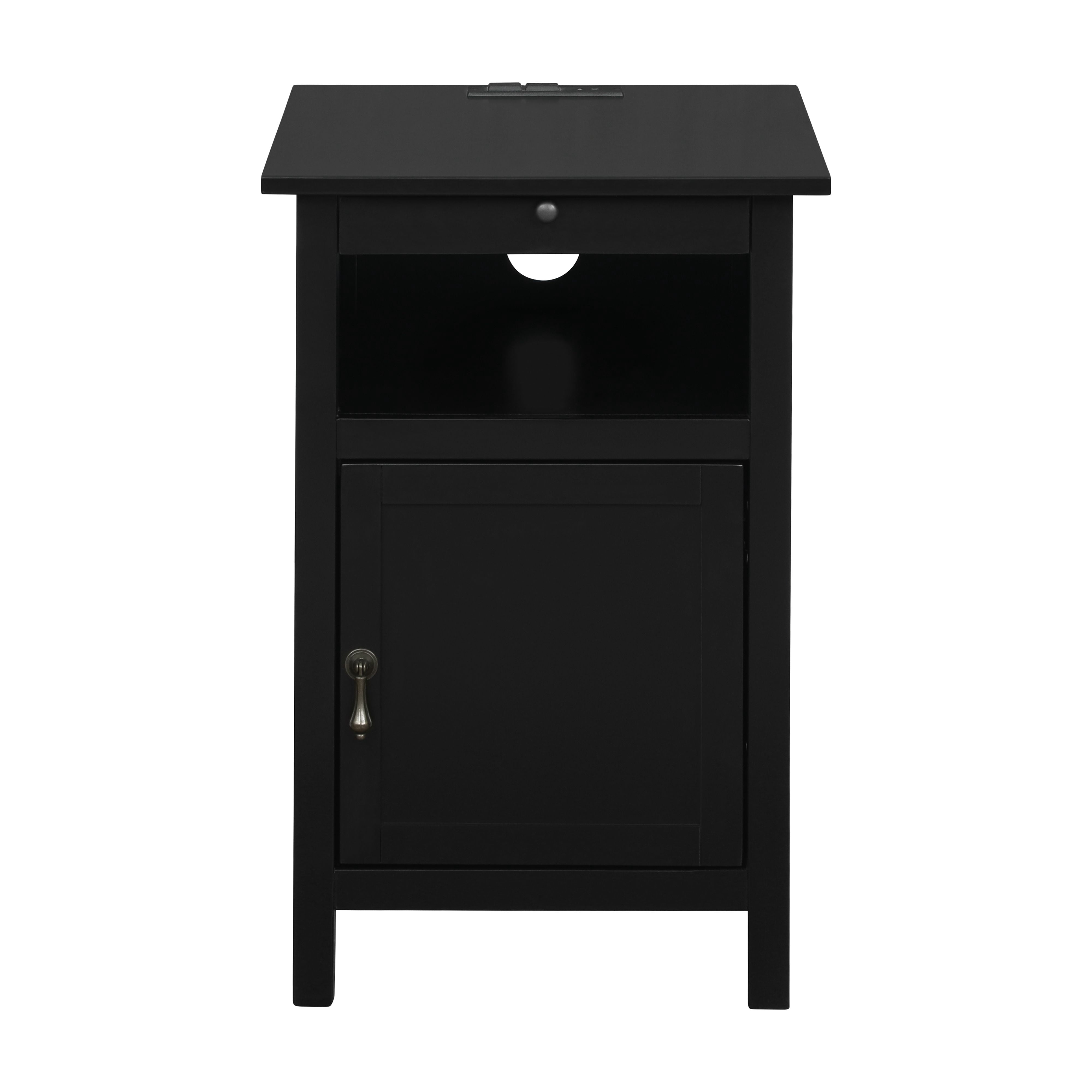 Powell Bryson Indoor Side Accent Table with Storage and Built-In USB Port, Black