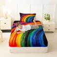 thumbnail image 3 of Manfei Watercolor Rainbow Twin Fitted Sheet, Graffiti Lines Art Bedding, Black Rainbow, 2-Piece, 1 Fitted Sheet and 1 Pillowcase, 3 of 6
