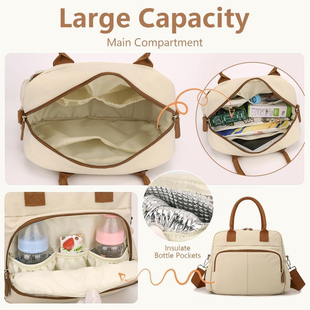 Sunyuer Diaper Bag Tote, Travel Stylish Mommy Bag with Stroller Clips, Large Capacity Hospital Bag for Labor and Delivery