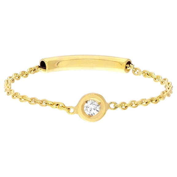 Jewelheart 14K Yellow White Solid Gold Dainty Minimalist Bezel Set Diamond Chain Ring For Women