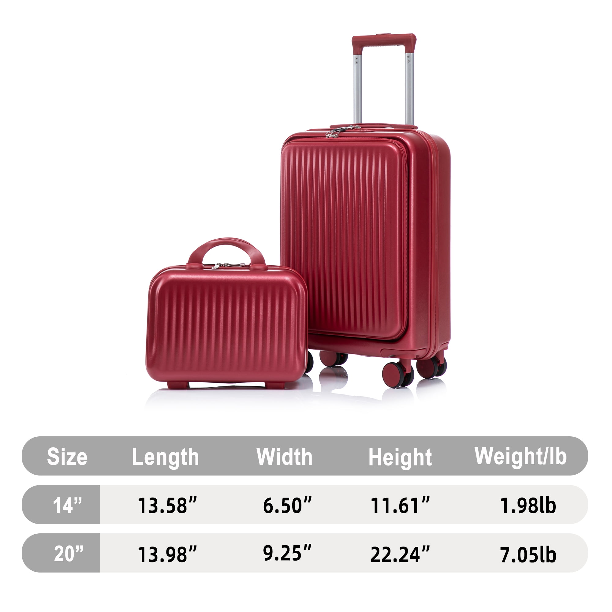 2 PCS ABS Luggage Set, 20" Suitcase + 14" Cosmetic Case, Front Opening Design, 360° Silent Spinner Wheels, Combination Lock, Waterproof Travel Luggage with Telescopic Handle