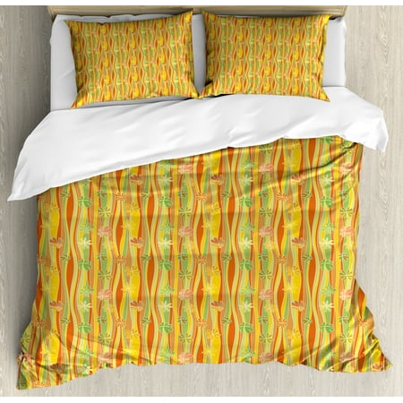 Floral Duvet Cover Set King Size Colorful Skew Vertical Waves