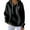 Black, variant on Women's Solid Color Ribbed Hooded Sweatshirt, Thick Pullover with Adjustable Drawstring and Pockets, Soft Cotton Blend Casual Streetwear for Spring, Autumn and Daily Wear Beige L