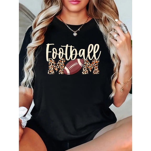 Womens Football Mom Leopard Print T-Shirt