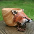 thumbnail image 2 of Hand Carved Wooden Mug, Animals Head Image Cup, Large-Capacity Rubber Wooden Water Coffee Cup, Outdoor Camping (Color: Fox), 2 of 15