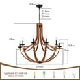 thumbnail image 6 of Rustic Farmhouse Chandelier - 10-Light Wood Texture Hanging Fixture, Adjustable Height, Dimmable, for Kitchen Island, Dining Room, Entryway, 6 of 8