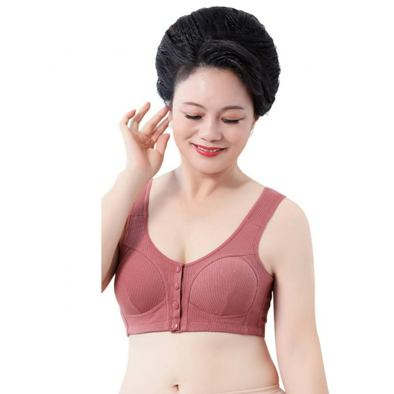 New Skin-Friendly Cotton Front Button Bra Women'S Wireless Underwear  Breathable With Soft Pad