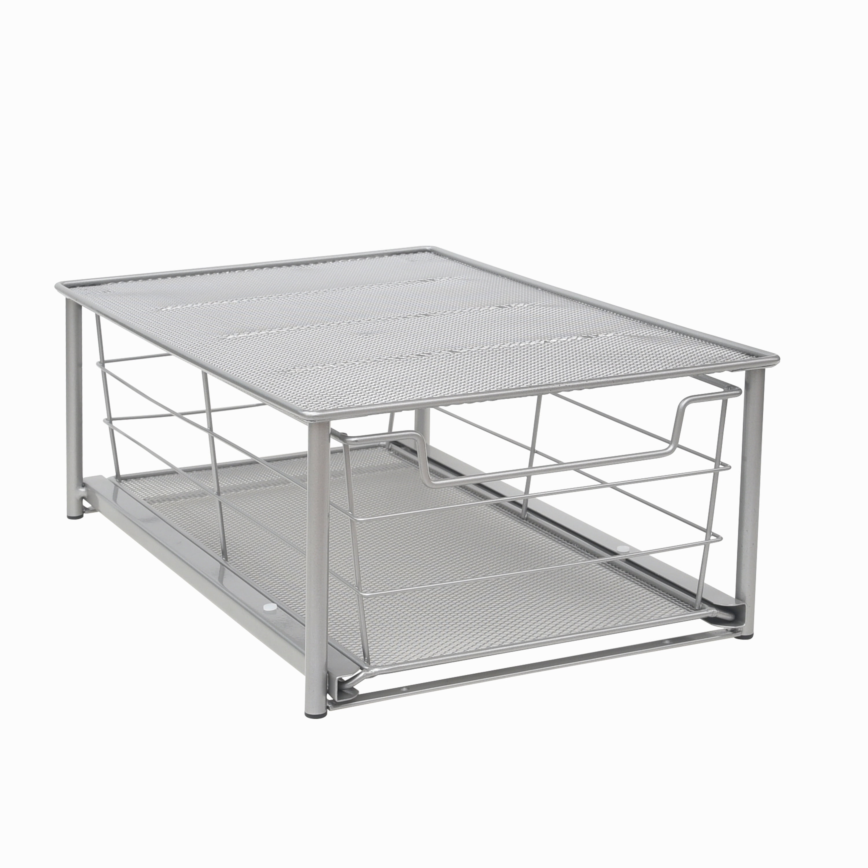 Mainstays Small Stackable Slide-Out Drawer Organizer, Satin Nickel, 10.03 in x 14.96 in