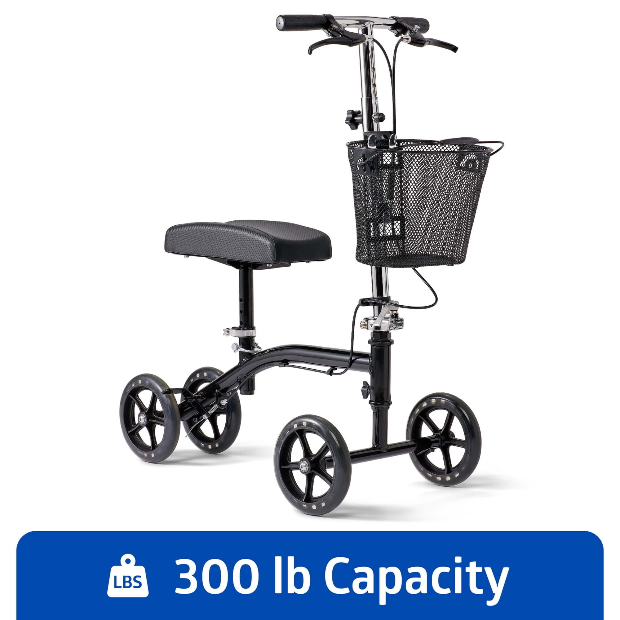 Medline Steerable Knee Walker with Basket, Hand Brakes, Alternative to Crutches, 8 in Wheels
