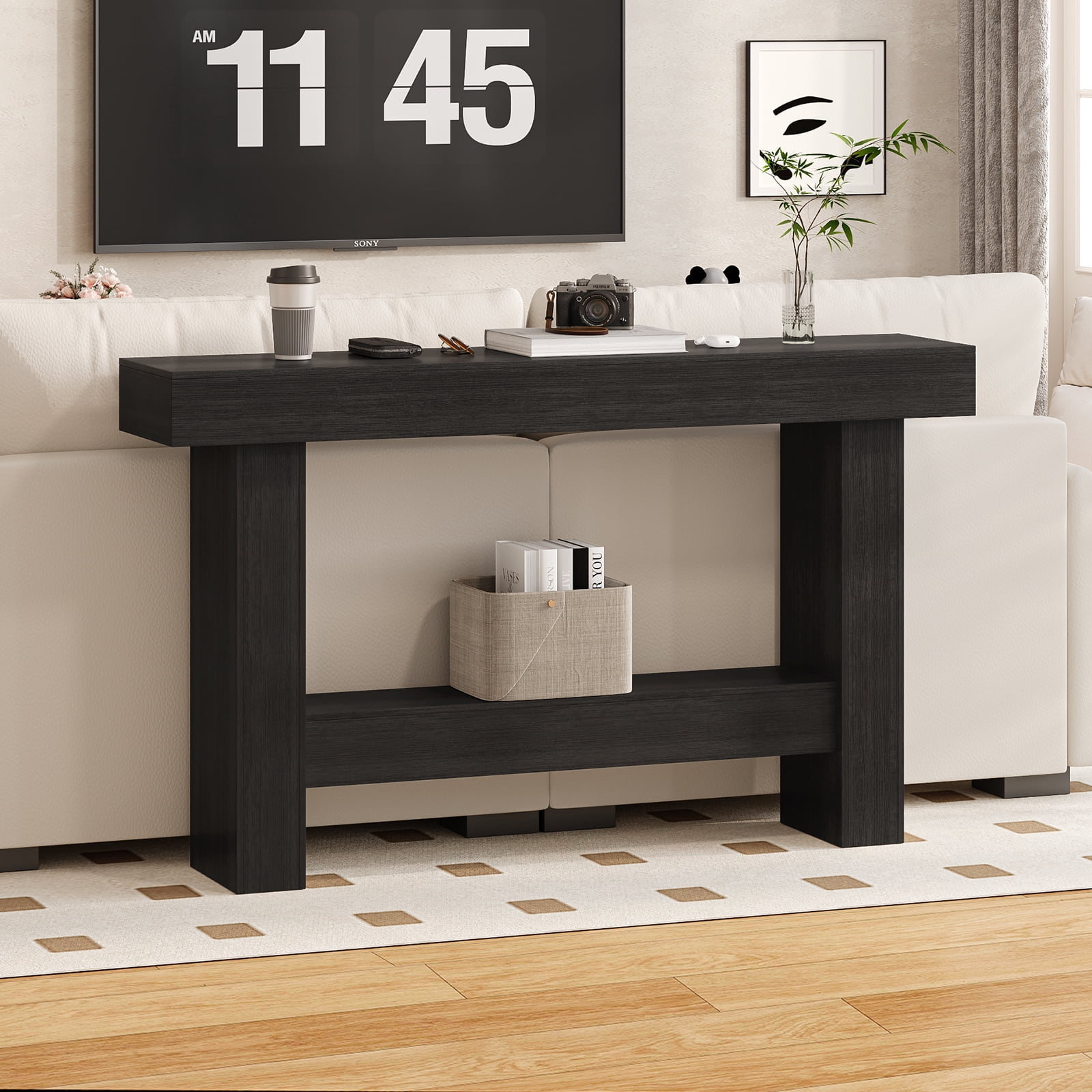 Tarnorci Wooden Console Table,  Behind the Couch, Farmhouse Entryway Table for Hallway, Living Room, Black