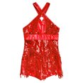 thumbnail image 3 of YONGHS Girls Latin Dance Dress Metallic Sequins Tassel Skirt Leotard Modern Jazz Tap Ballroom Dancewear Red 14, 3 of 5