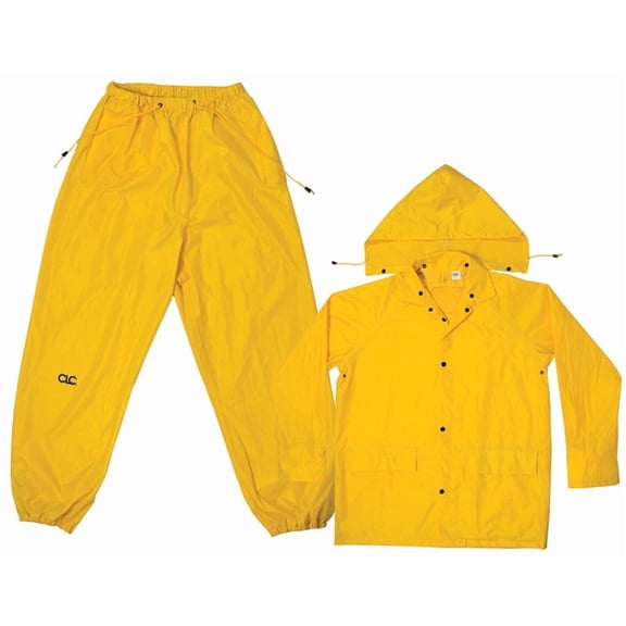 3-PIECE MEDIUM-WEIGHT YELLOW POLYESTER RAIN SUIT SIZE LARGE