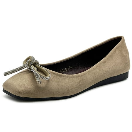 

Ollio Women s Shoes Faux Suede Rhinestone Ribbon Square Toe Ballet Flat SF1760