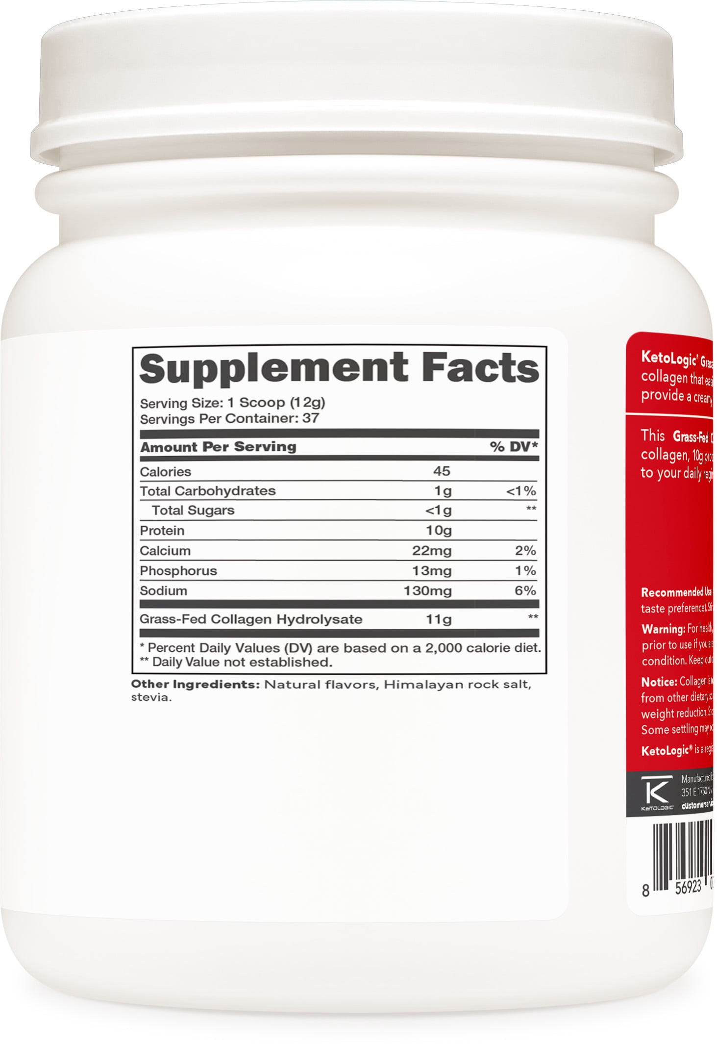Ketologic Grass-Fed Collagen Hydrolysate Powder (Vanilla) 1 LB - Bovine Sourced Peptides Supplement for Women and Men