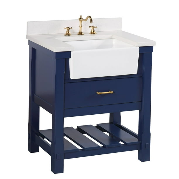 Charlotte 30" Royal Blue Farmhouse Bathroom Vanity with Quartz Top
